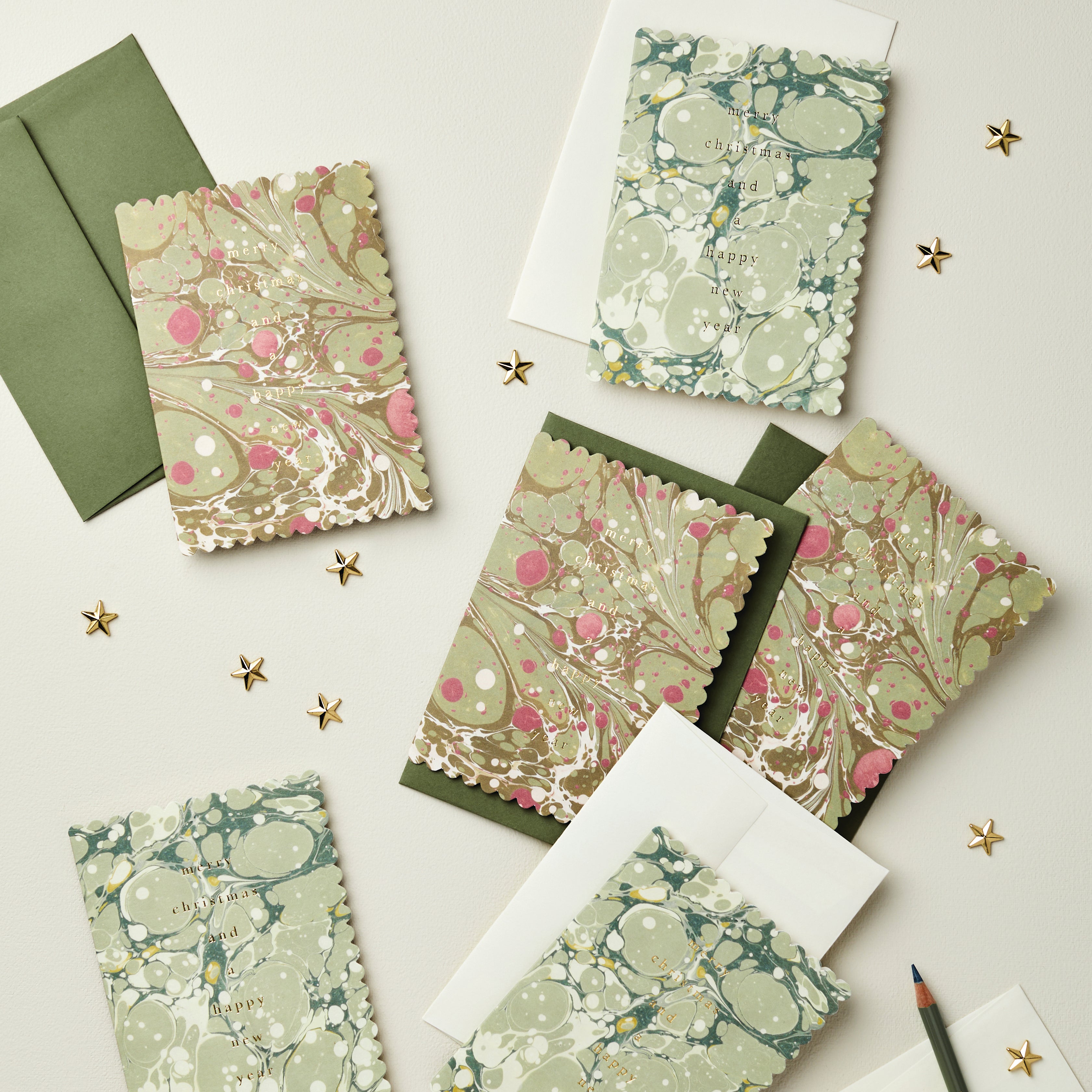 Set of Marbled Christmas Cards